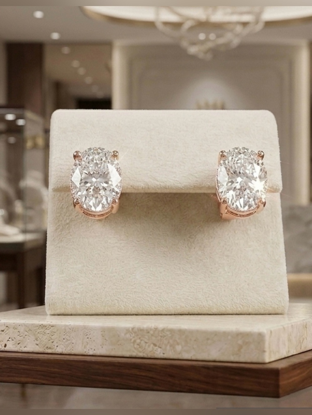 Thomas Laine Liz Rose Gold Sterling Silver CZ Oval Stud Earrings